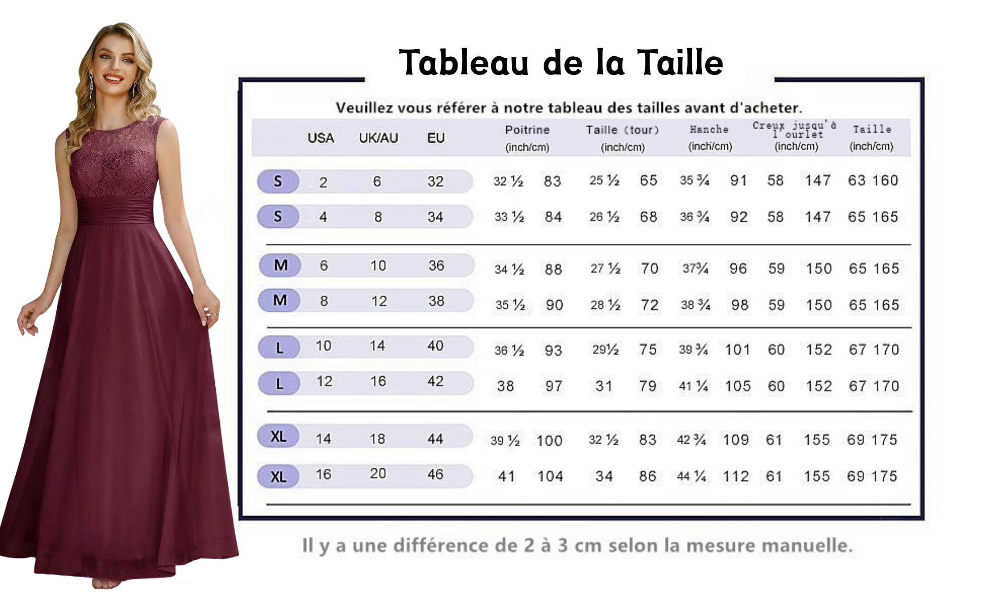 BABYONLINE D.R.E.S.S. Robe de Soirée pour Mariage Femme Longue en Dentelles Mousseline de Soie sans Manches