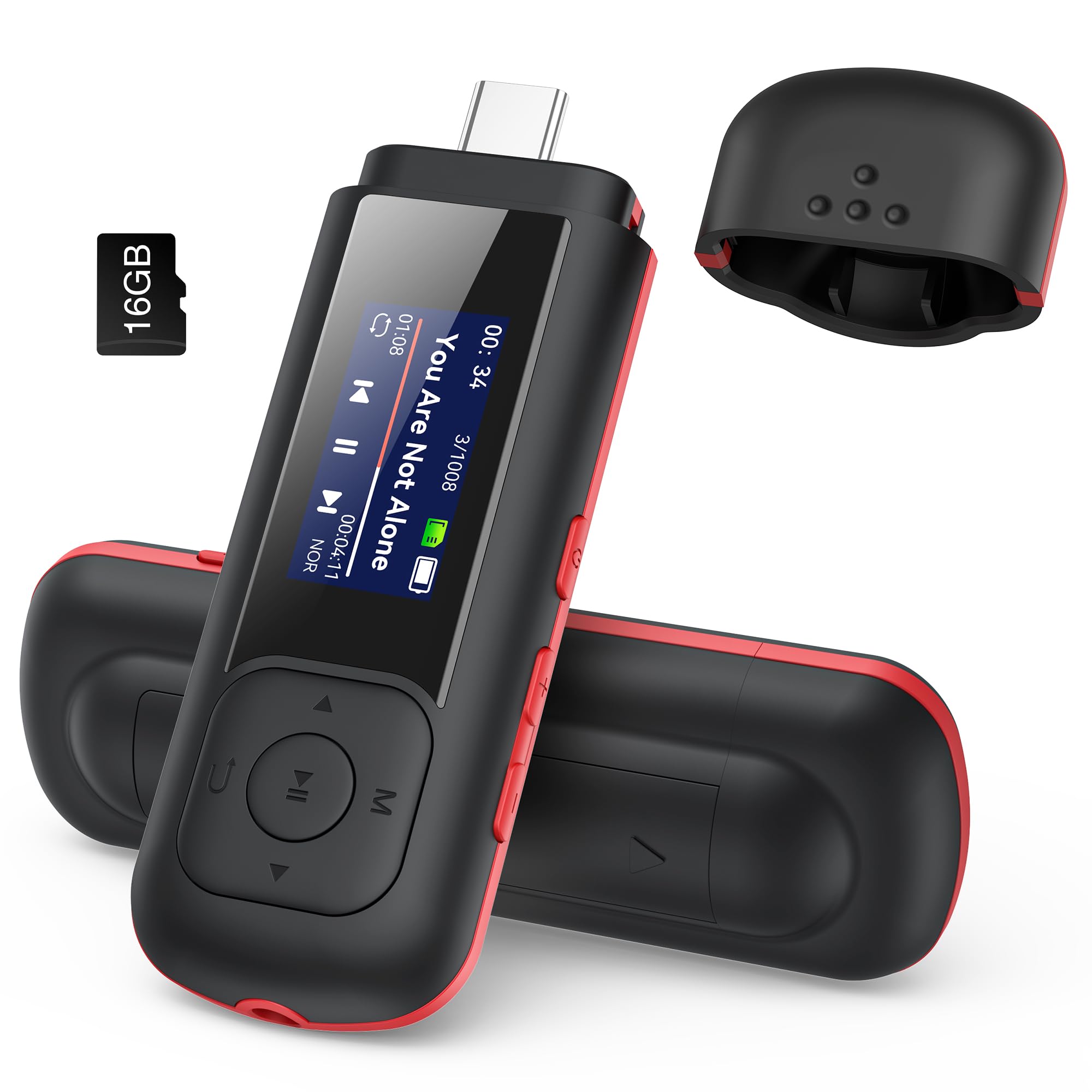AGPTEK 16GB Lettore MP3 con USB-C, Portatile 2-in-1 Tipo-C e Lettore Musicale USB, Chiavetta USB con Radio FM, Registrazione, Supporto Connessione Telefono