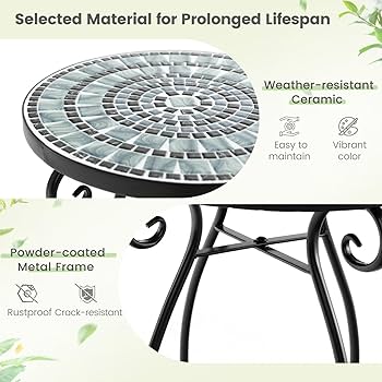 COSTWAY Garden Side Table, Osaic Round Bistro Coffee Table With