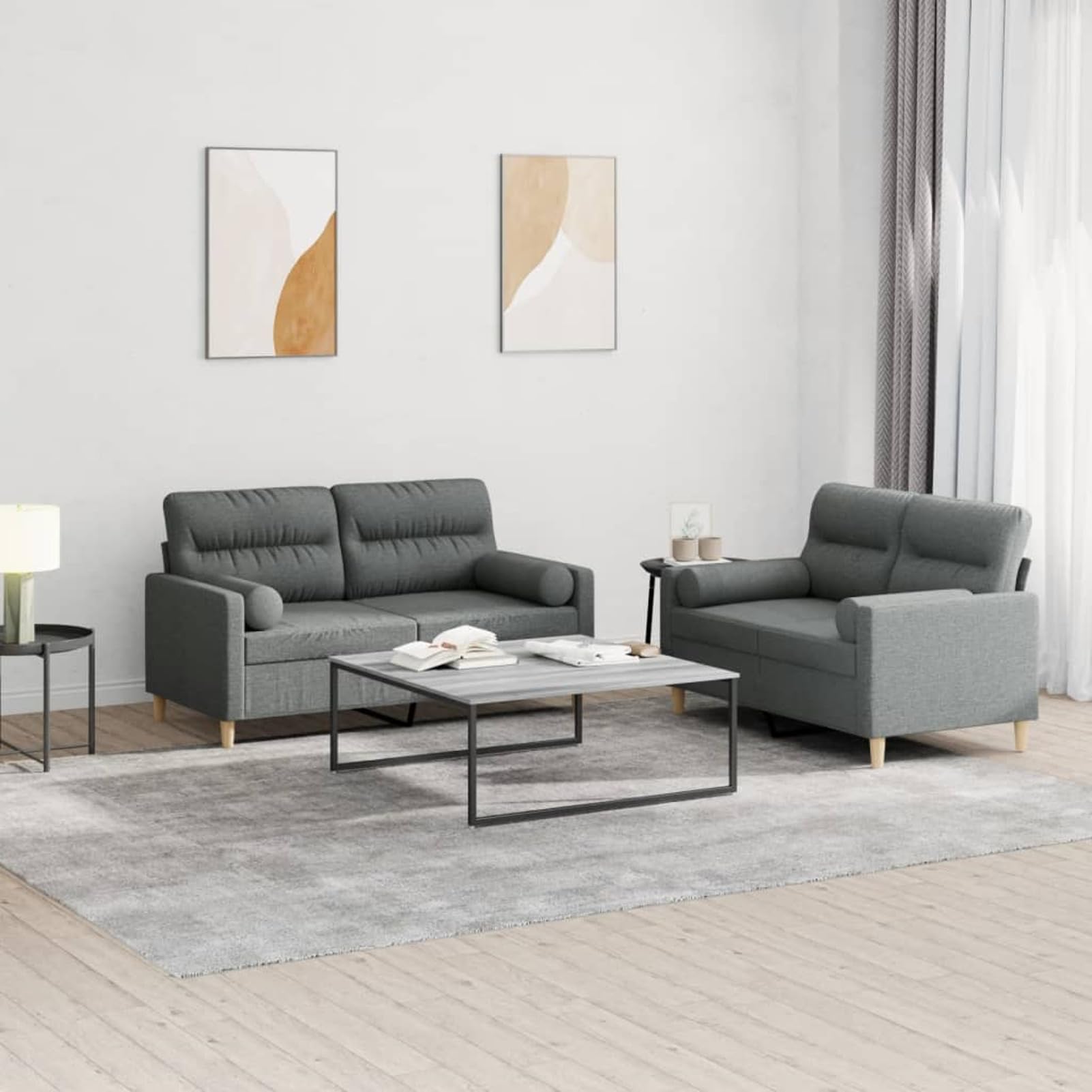 2-TLG. Sofagarnitur mit Kissen Dunkelgrau Stoff, Sofa Mit Relaxfunktion, Couchgarnitur, Wohnzimmer Sofa, Couch, Sofa Set 3201585