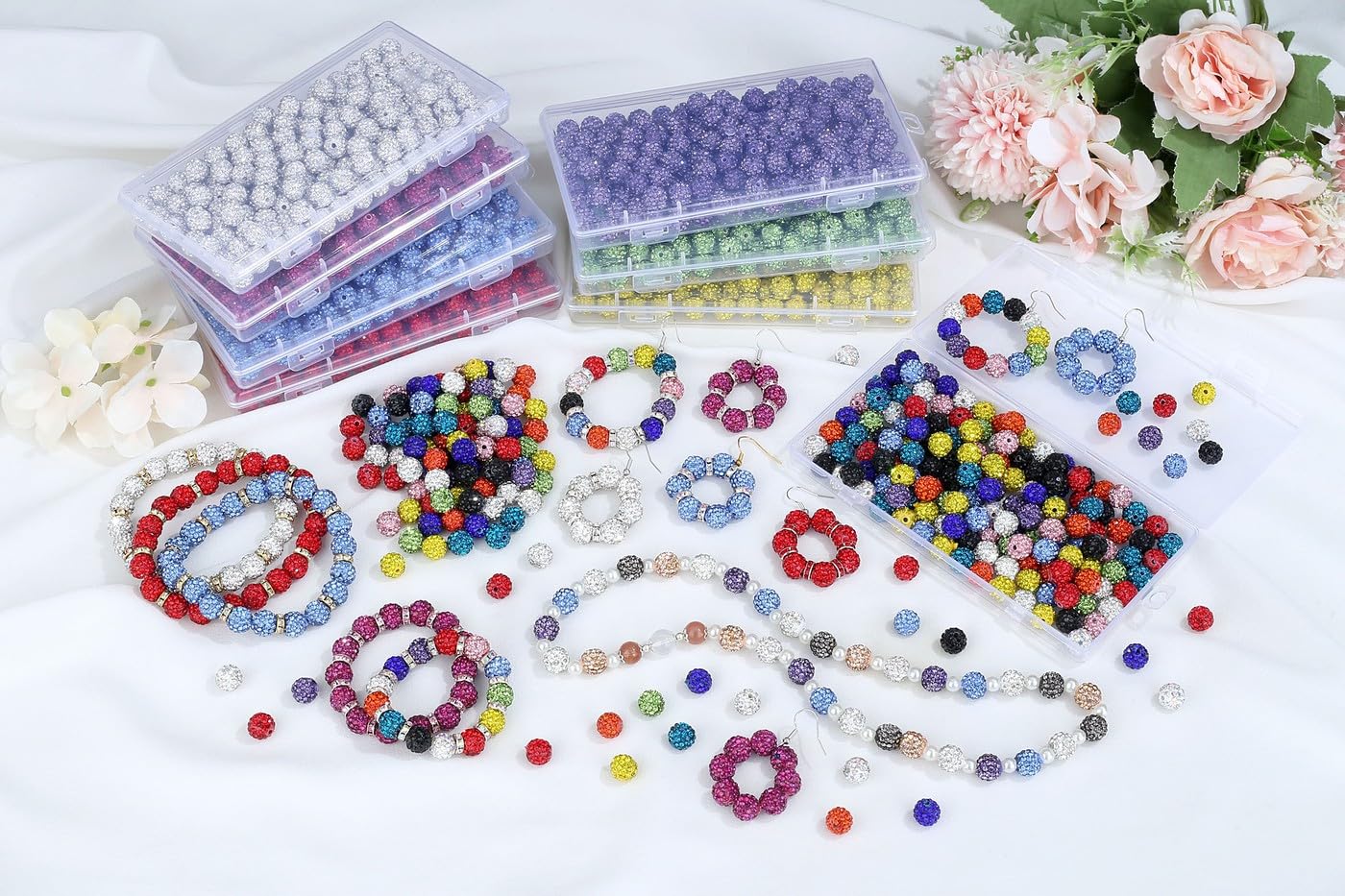 LAIDANLA 120pcs 10mm Tangerine Rhinestone Beads - Sparkly Round Craft Beads For Jewelry Making, DIY Shamballa Bracelets