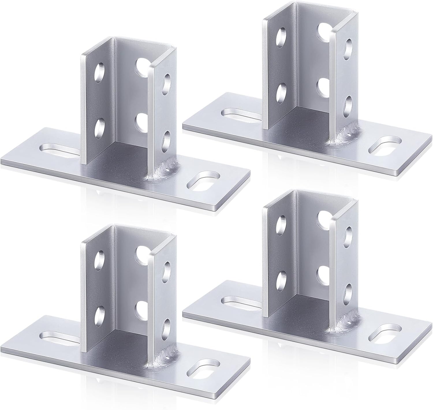 Blulu 4 Pcs 2 Slotted Hole U Post Base Strut Mount for 1-5/8 Square Single Channel Carbon Steel Q235B, Ground Floors Universal Fence Post Base Sign for Rack Mount Track System