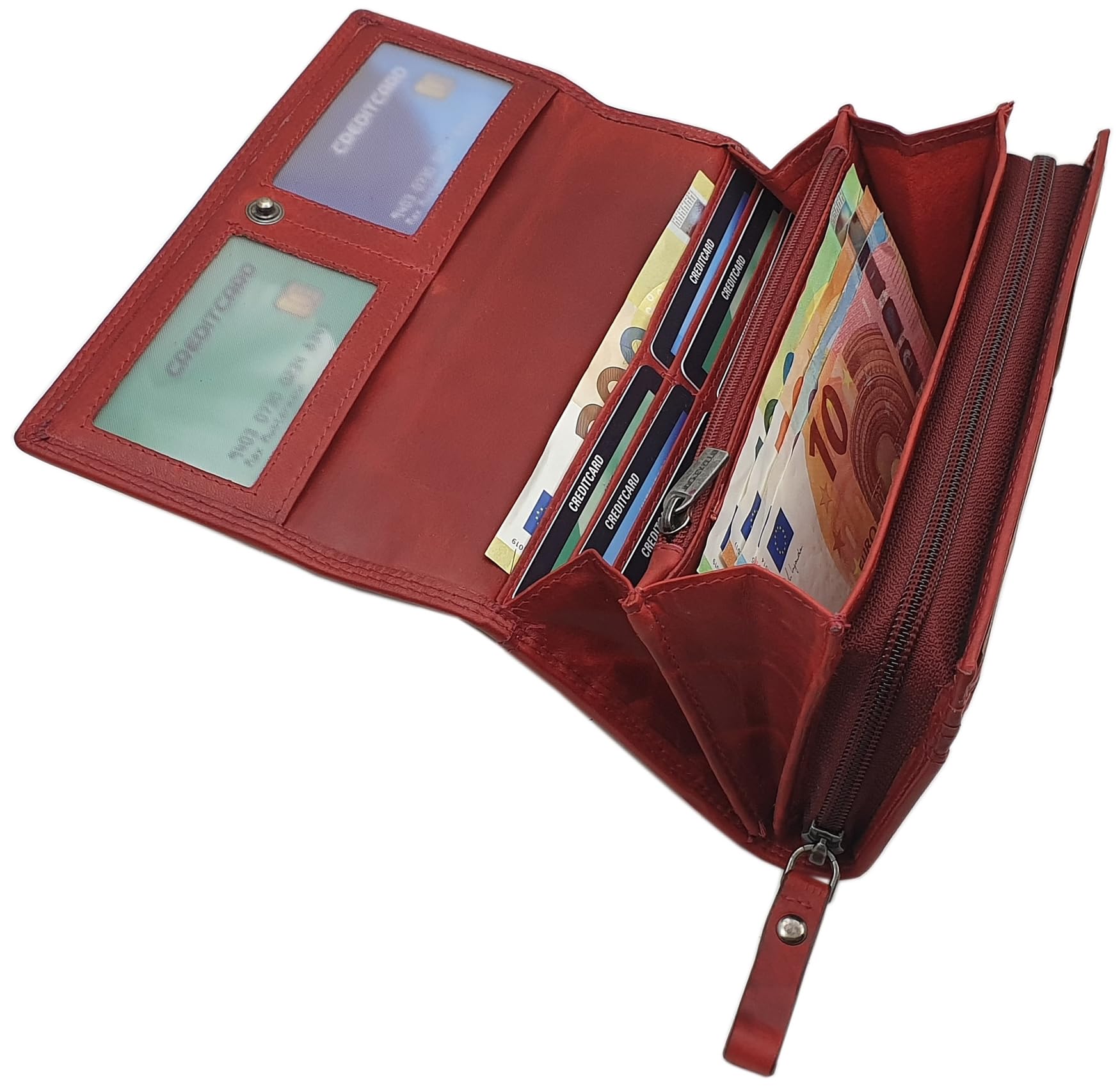 myledershop Grande vacchetta portafoglio per donna con farfalla-motivo con blocco RFID & NFC (Rosso Ciliegia)