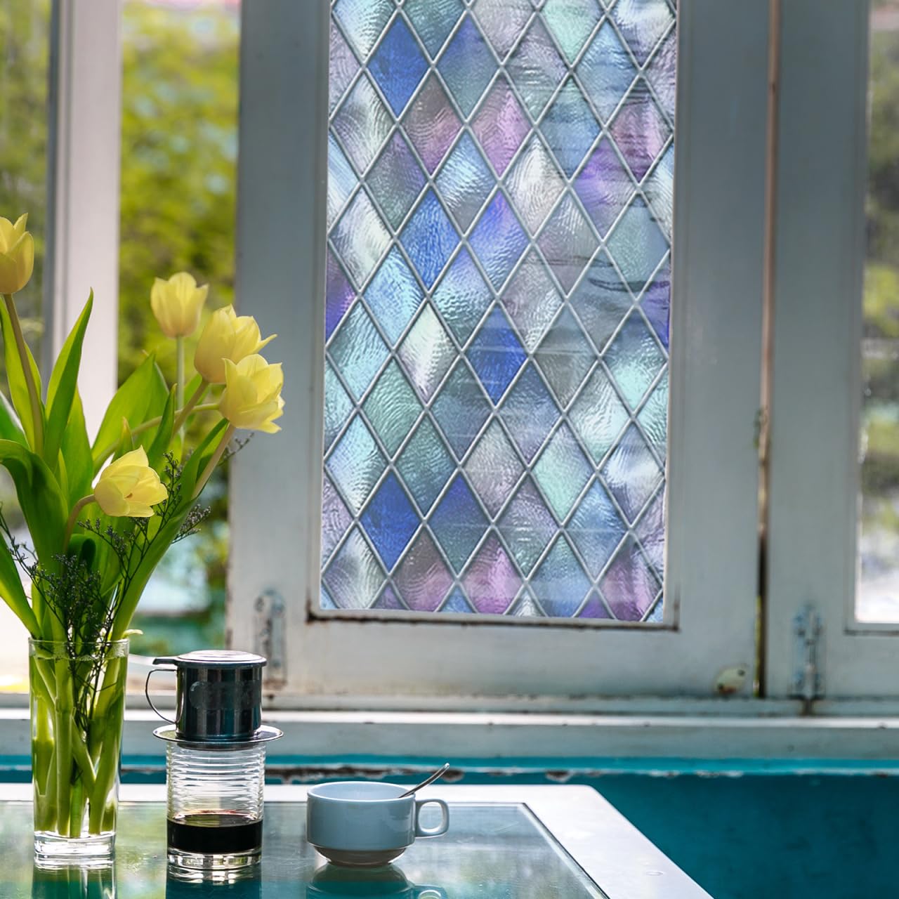 HOMETITUTE Gothic Fensterfolie - Raben Design Mit Mond, Buntglas Optik Für Sichtschutz & Halloween