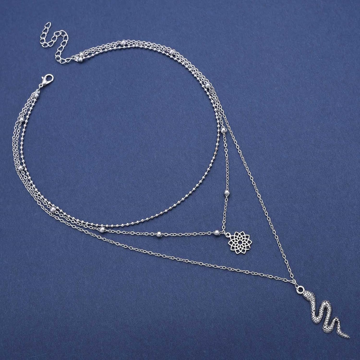 Andelaisi Boho Layered Snake Necklace Choker Vintage Lotus Flower Choker Necklace Punk Snake Serpent Necklace Gothic Snake Pendant Necklace Jewelry for Women - Image 3