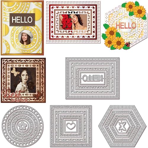 Vista 10 de GLOBLELAND Troqueles de corte circulares arqueados para hacer tarjetas, troqueles de corte de línea punteada para bricolaje álbumes de recortes