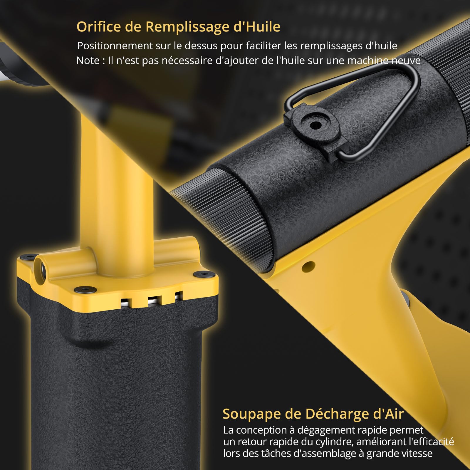 AMTOVL Pistolet à Riveter Pneumatique Auto-aspiration 1/4" BSPT 1400KGF Riveteuse Pneumatique Fixation Automatique des Rivets 2,4 3,2 4,0 4,8 6,4mm Riveteuse Hydraulique avec Griffe Supplémentaire