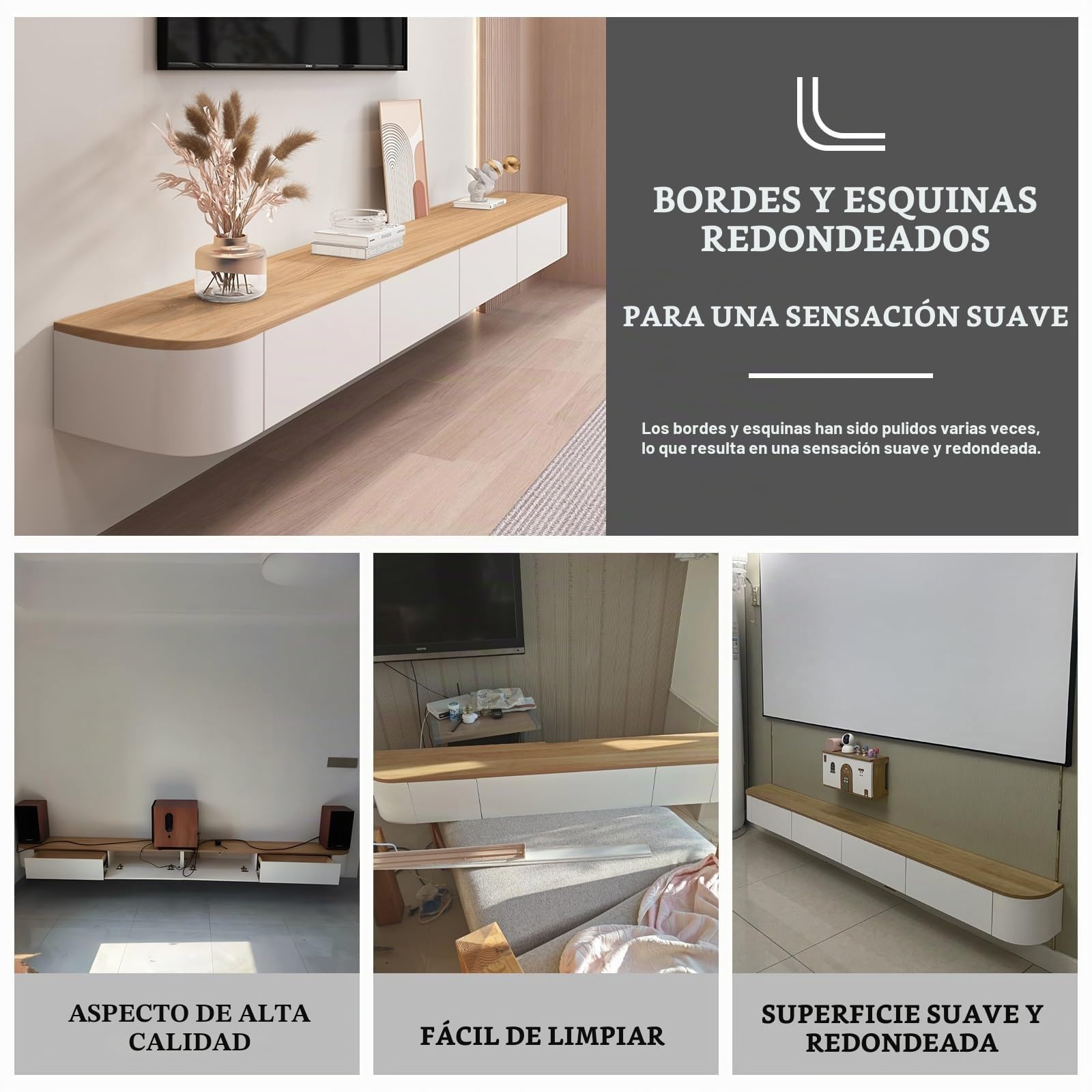 Mueble de TV flotante premontado con cajones, mueble de TV de madera montado en la pared, consola flotante moderna con gran almacenamiento, banco de TV que ahorra espacio debajo de la TV para sala de