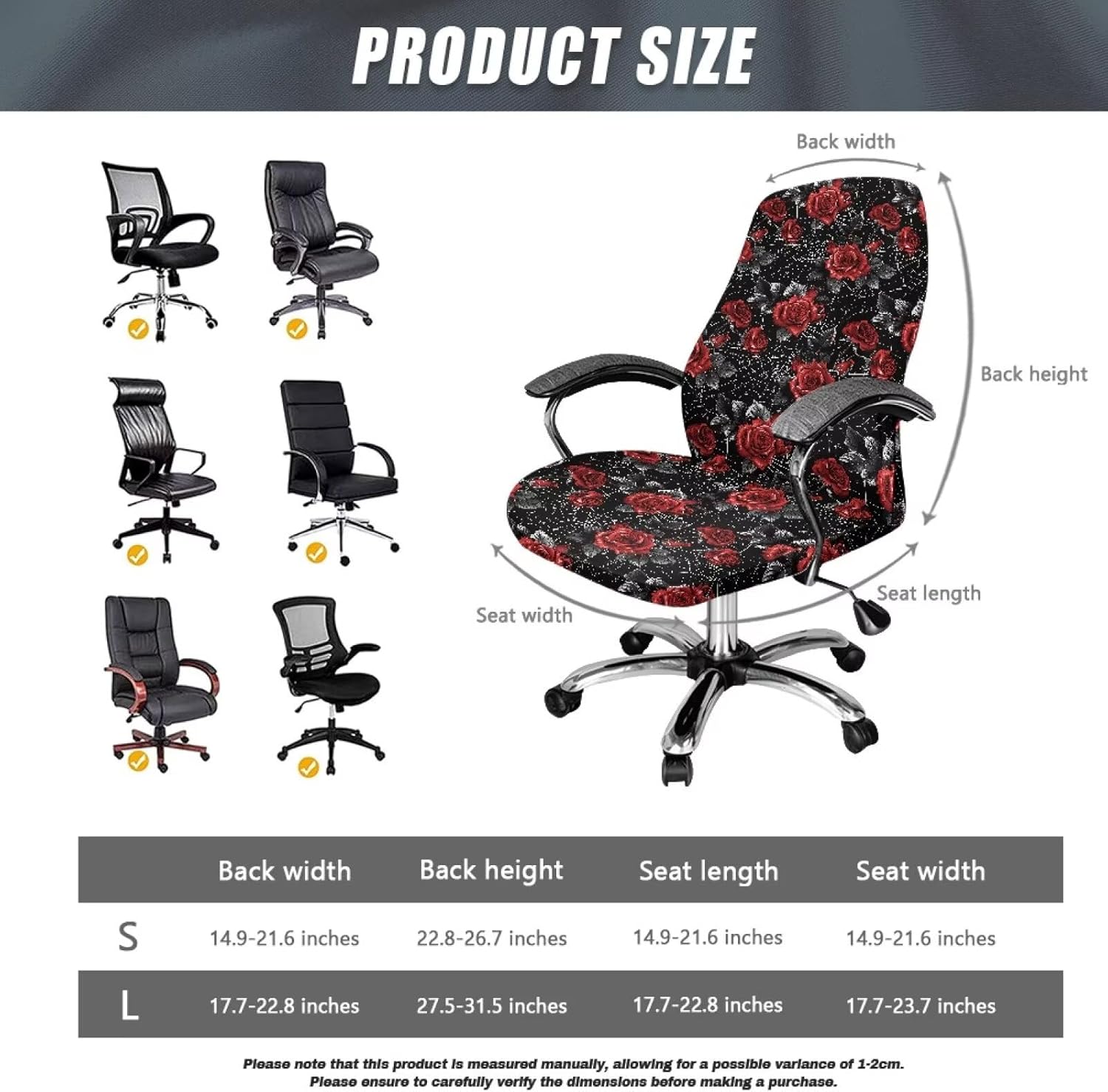 Rose Spider Web Print Office Chair Cover Rolling Desk Chair Cover Gaming Chair Covers Stretch Washable Computer Chair Slipcovers for Swivel Chair Armchair Computer Boss Chair, Small
