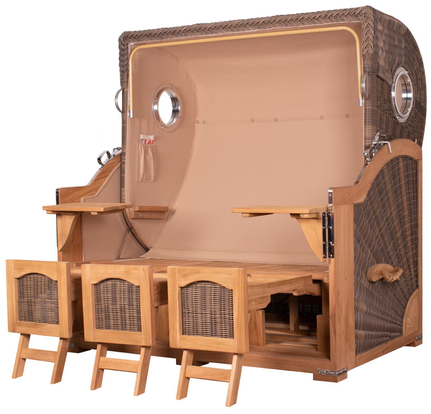 bene living Strandkorb-Set Ammersee 3-Sitzer Teak - PE grau - Modell 586 - Liftersystem