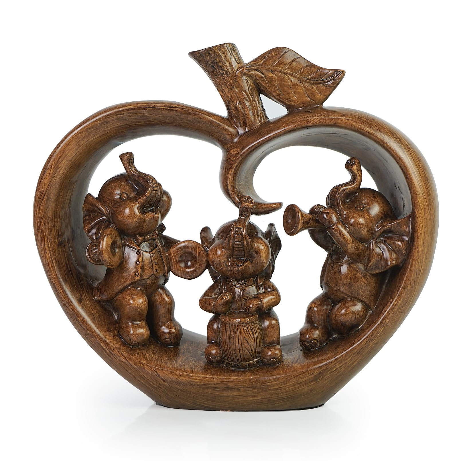 DreamsEdenCute Elephant Decor | 3 Small Baby Elephants Playing Music in Apple Shaped Sculpture | Lucky Abstract Collectible Statue, 7.5" H, Resin
