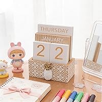 Vista 5 de Calendario de bloques para escritorio, calendario perpetuo de escritorio de madera, regalo diario, bloques de madera vintage para el hogar, granja