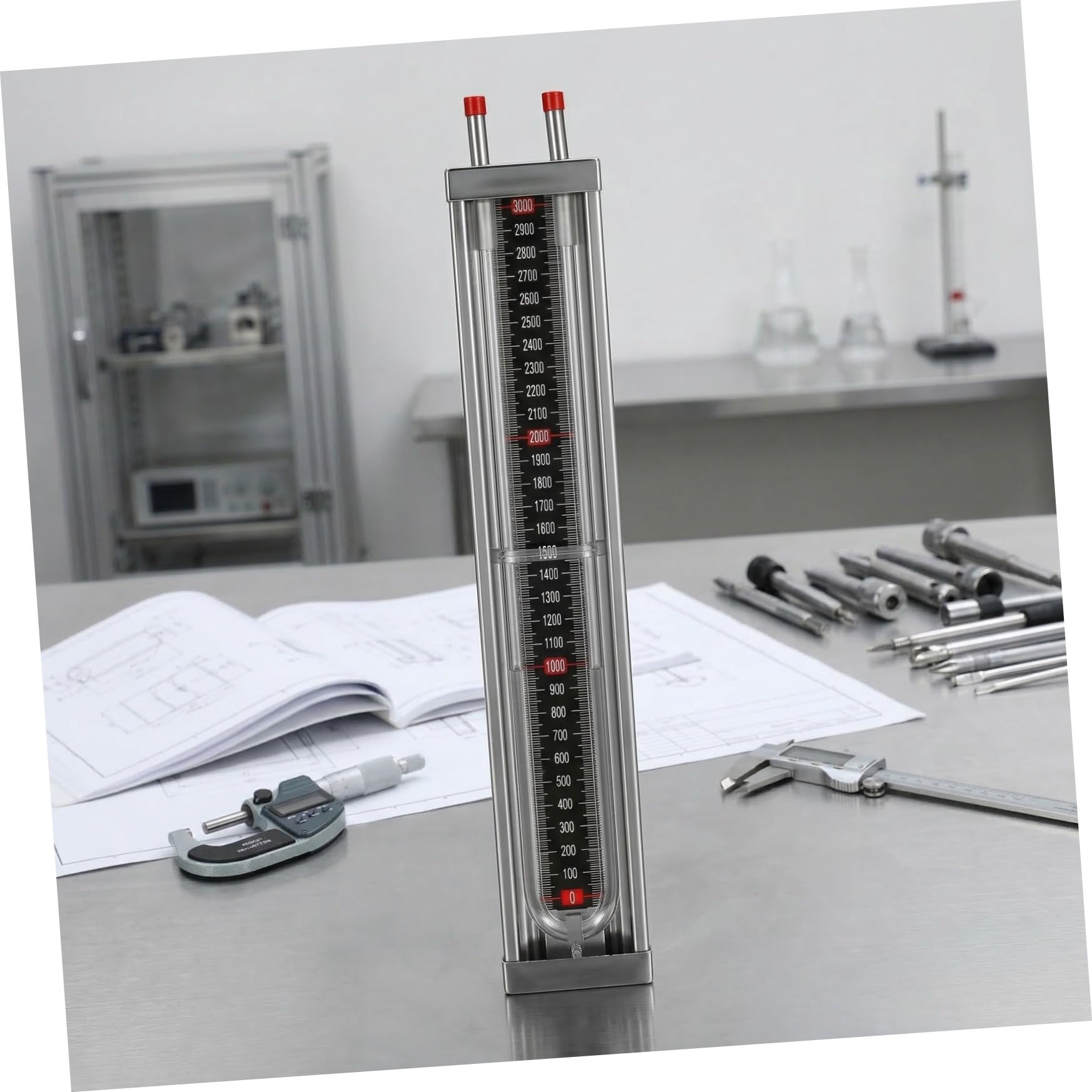 Differenzdruckmessgerät U-rohr Manometer Wassersäule Messgerät mit Vakuumschlauch Edelstahl 0–3000 Pa für Hauswasserwerk und Labor