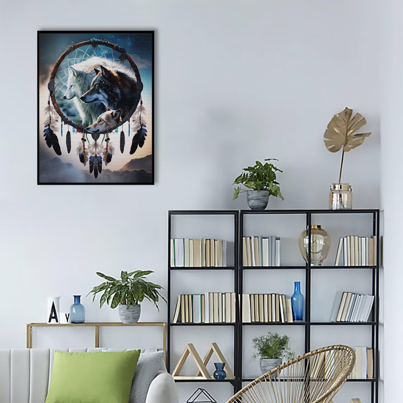 Kit Diamond Painting Attrape-rêves 5D – Mandala, Plumes Et Cloches, Déco Murale, Cadeau Fille 5-12 Ans