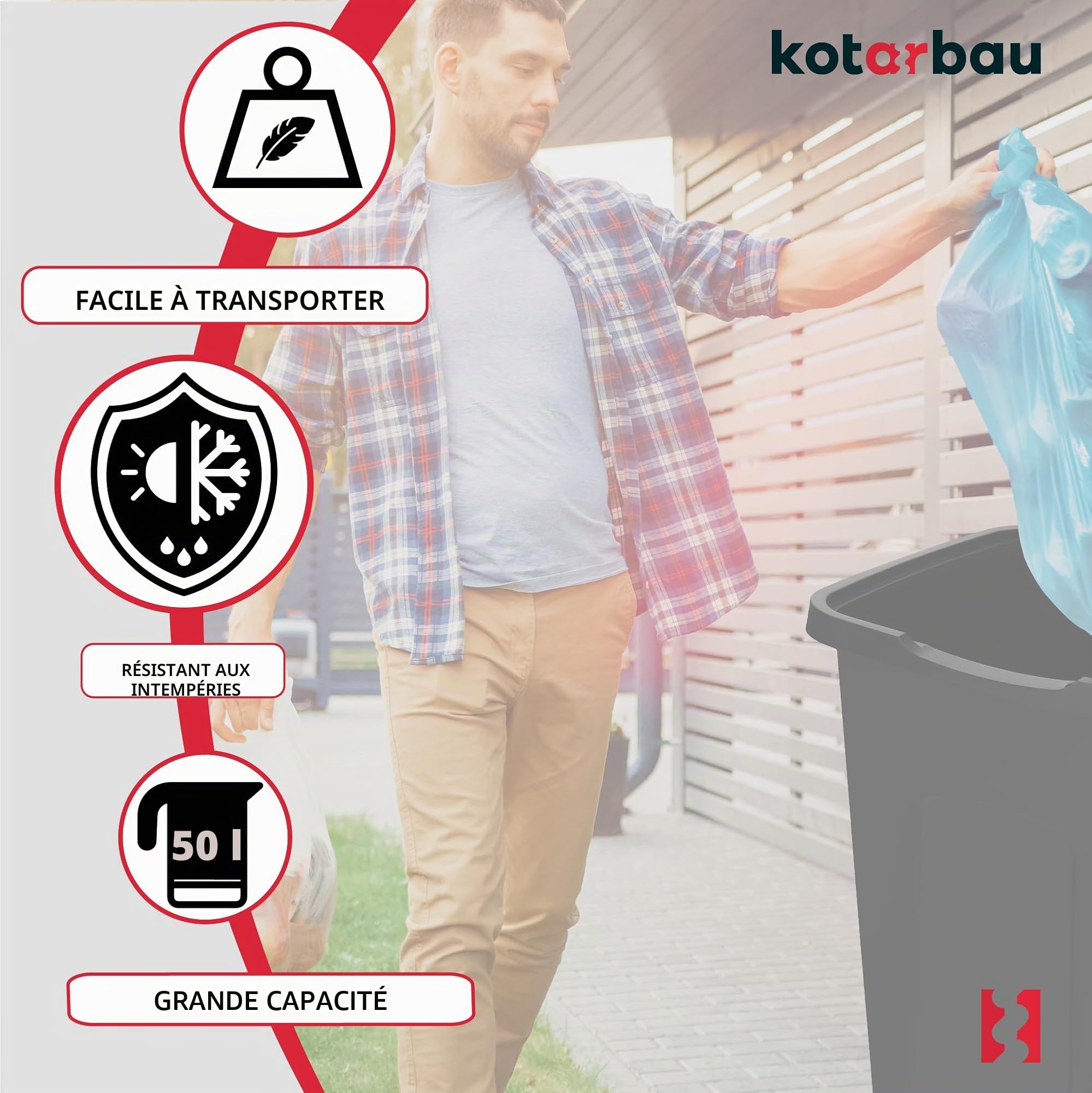 KOTARBAU® Set 3 Poubelles Tri Sélectif 50L | Poubelle Jaune | Poubelle Cuisine 50 litres Tri Sélectif | Poubelle Extérieur 50L | Poubelles de Recyclage | Poubelle Tri Sélectif 50L | Poubelle Jaune