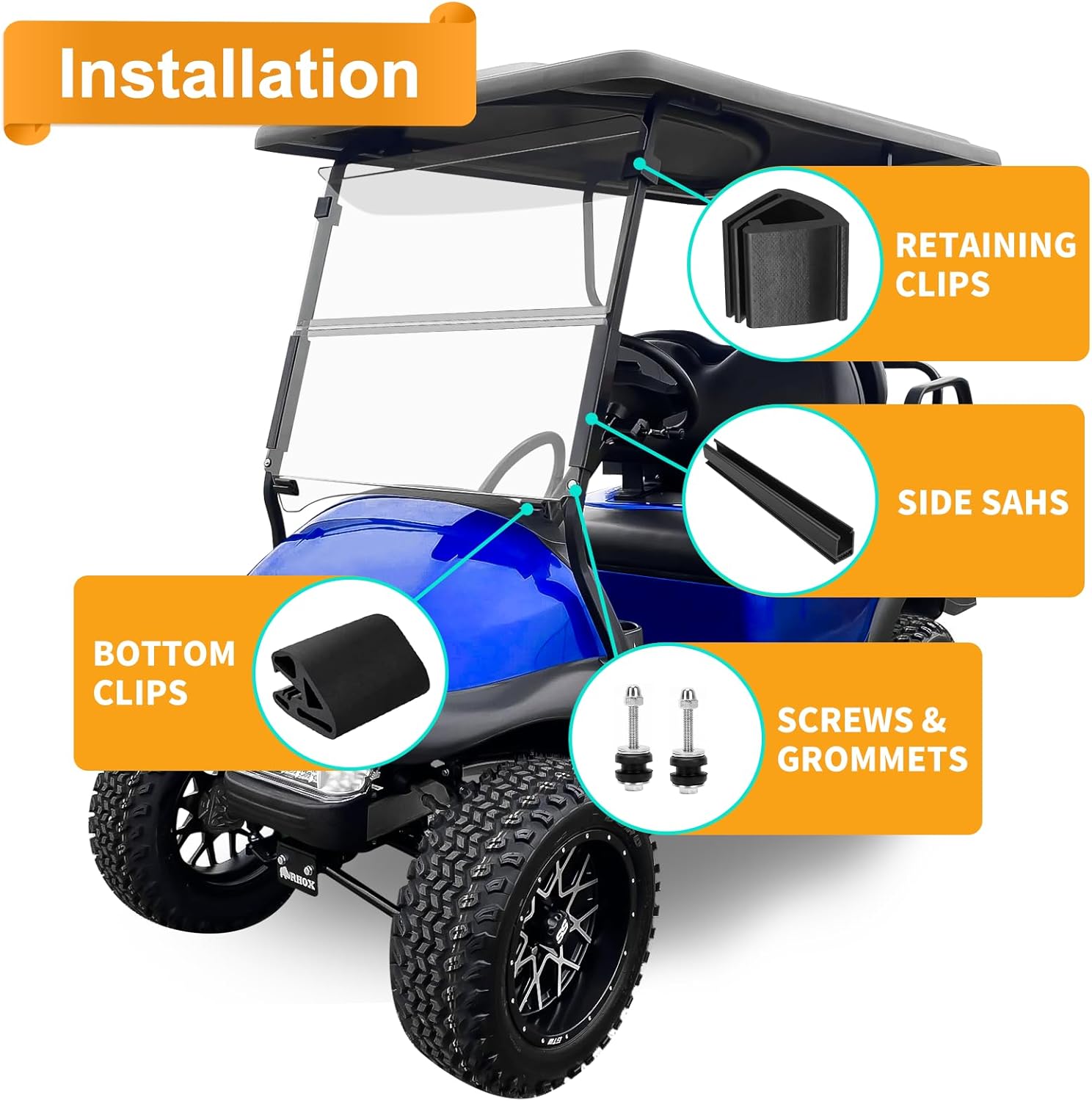 Club Car Precedent Windshield Retaining Clips Kit with Screw Nuts, Golf Cart Windshield Mounting Sash Clips Fit Replaces OEM#1014441-01,1021630-01,Only fits 1.0 inch Square Frame