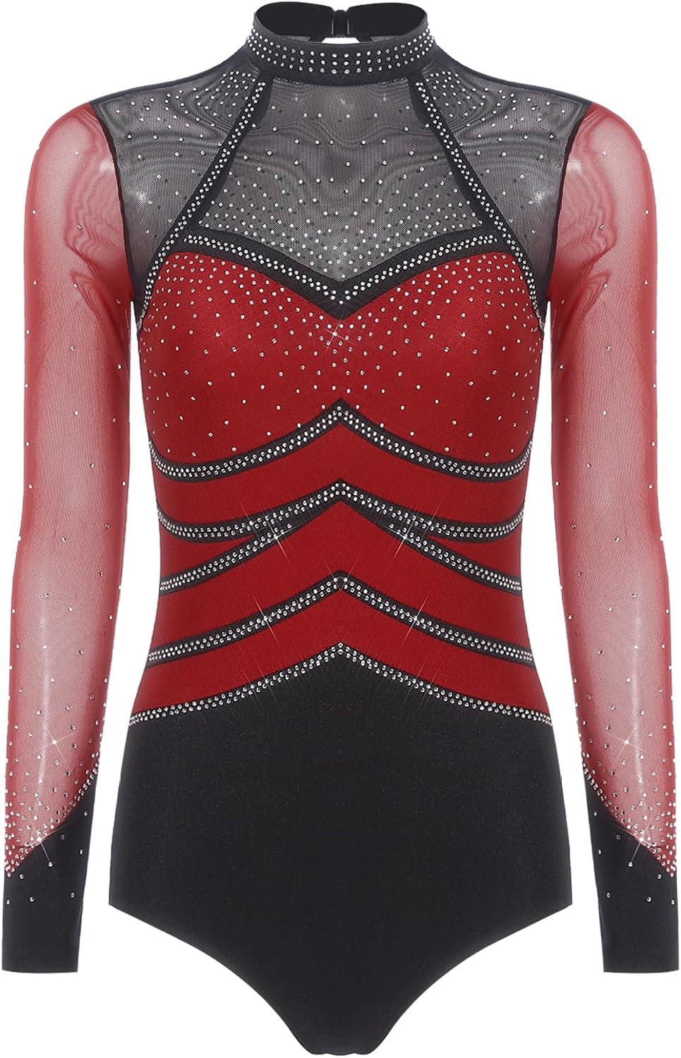 Women's Gymanstics Leotard Figure Skating Bodysuit Shiny Rhinestone Long Sleeve Dance Costumes