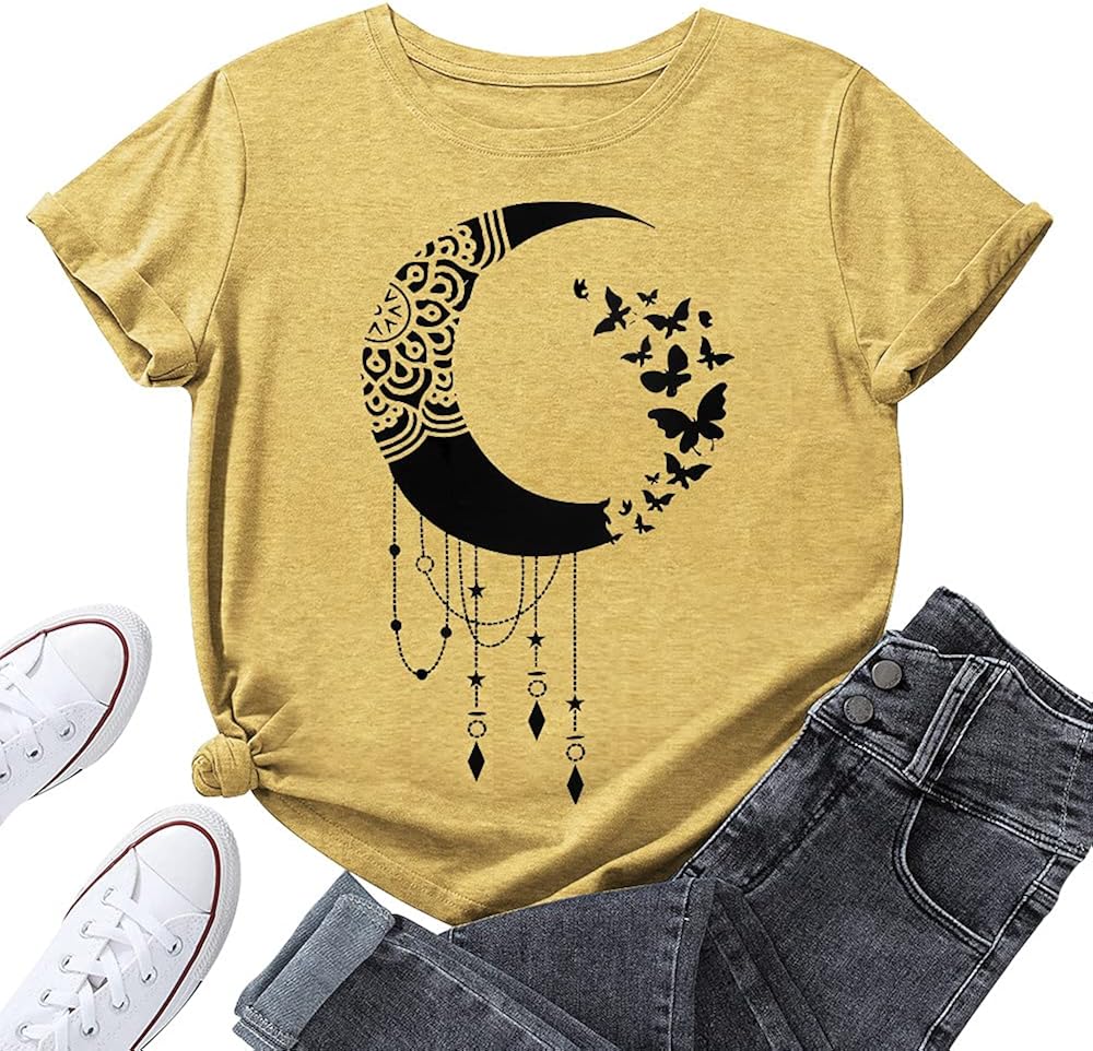 Butterfly Shirts for Women Funny Vintage Summer Casual Pattern Print T-Shirts for Women Graphic Tees