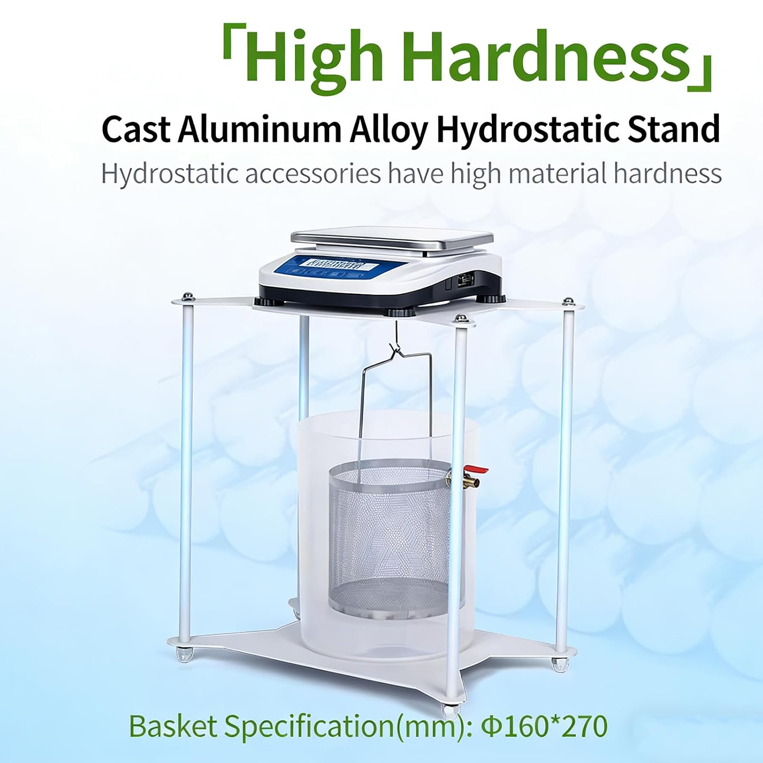 Electronic Hydrostatic Balance, Lab Digital Hydrostatical Scale, with LCD Display, 0.1g Readability, 5000g Capacity, Rechargeable, Unit G/kg/lb, for Testing Solid Density