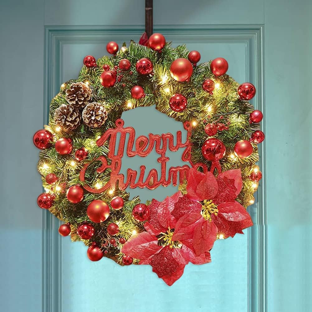 guirnaldas de la Puerta,Corona de Navidad, la simulación de Navidad Corona de pino con Luces LED Adornos de Navidad Puerta Principal Regalo de Año Nuevo