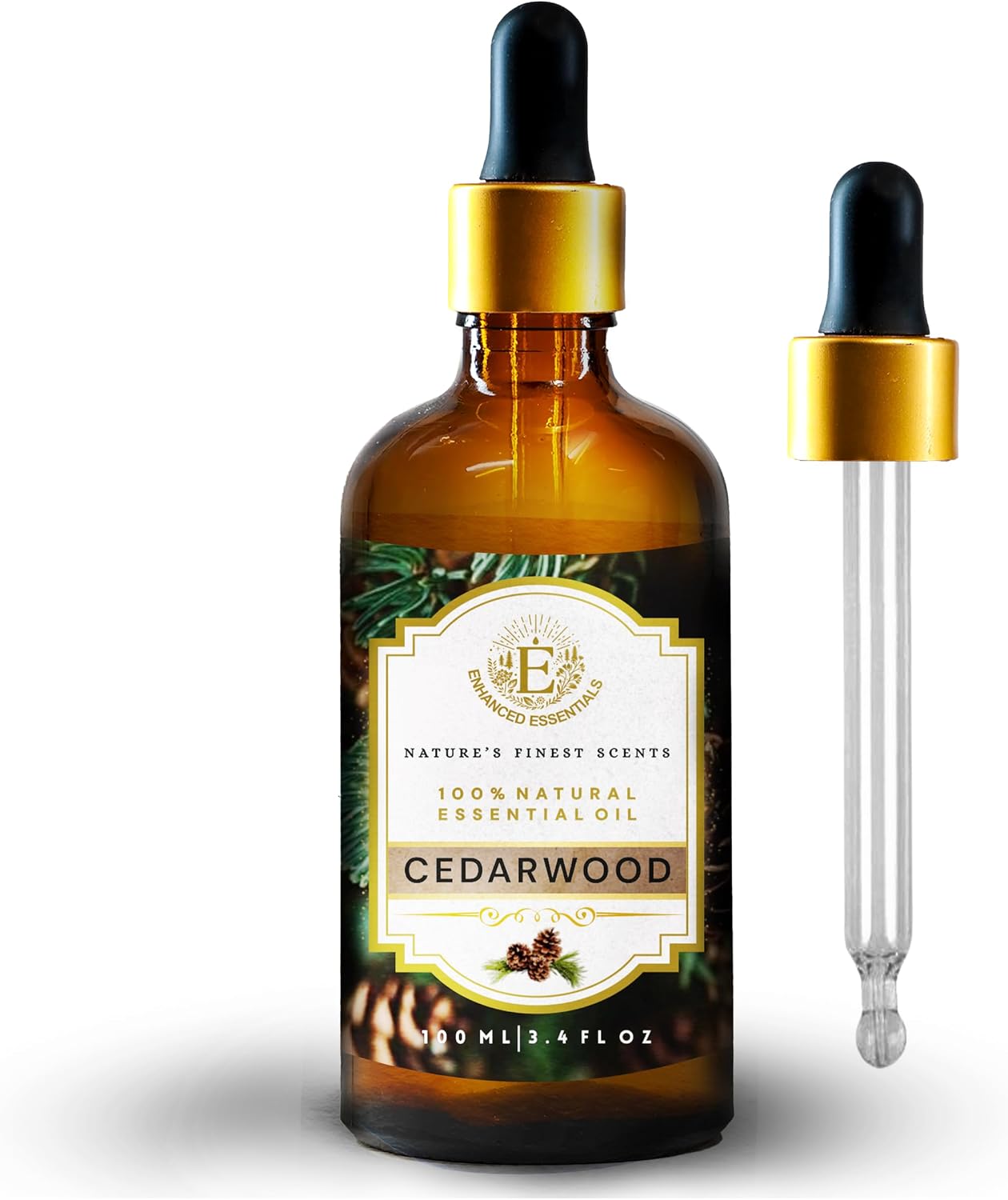 Luxurious Cedarwood Essential Oil by Enhanced Essentials|Pure & Natural|for Home,Diffusers,Skin,Aromatherapy, Bath,Massage,Perfume,Gifting,Soap & Candle Making|with Glass Dropper| 3.38 fl oz (100 ml)