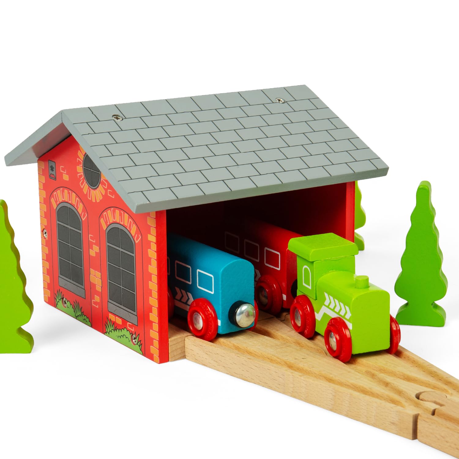 Bigjigs Rail Double Engine Shed - Other Major Wooden Rail Brands are Compatible