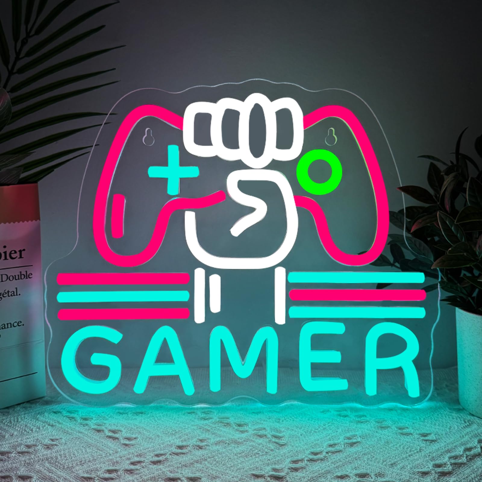 Gamer Neon Light Sign LED Gamepad Shaped Sign for Wall USB Dimmable for Gaming Room Pub Man Cave Play Area Home Recreation Area Decoration for Boys Teen Gamers — image 1