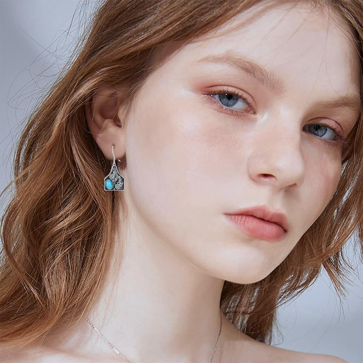 Turquoise Cow Tag Earring 925 Sterling Silver Real Oval Turquoise Cactus Cattle Tag Earrings Western Jewelry for Women Cowgirl - Image 4