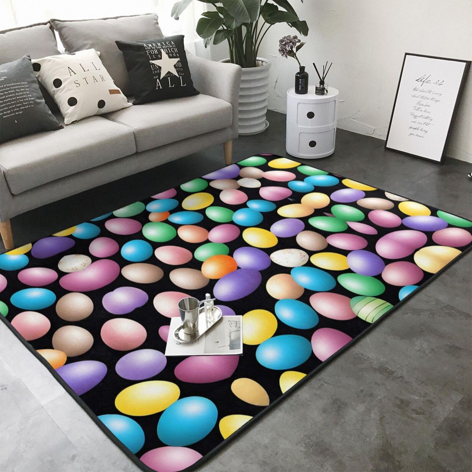 Alfombra con estampado de huevos de Pascua, 80 x 58 pulgadas, alfombra suave y esponjosa para sala de estar, oficina, balcón, decoración moderna del hogar