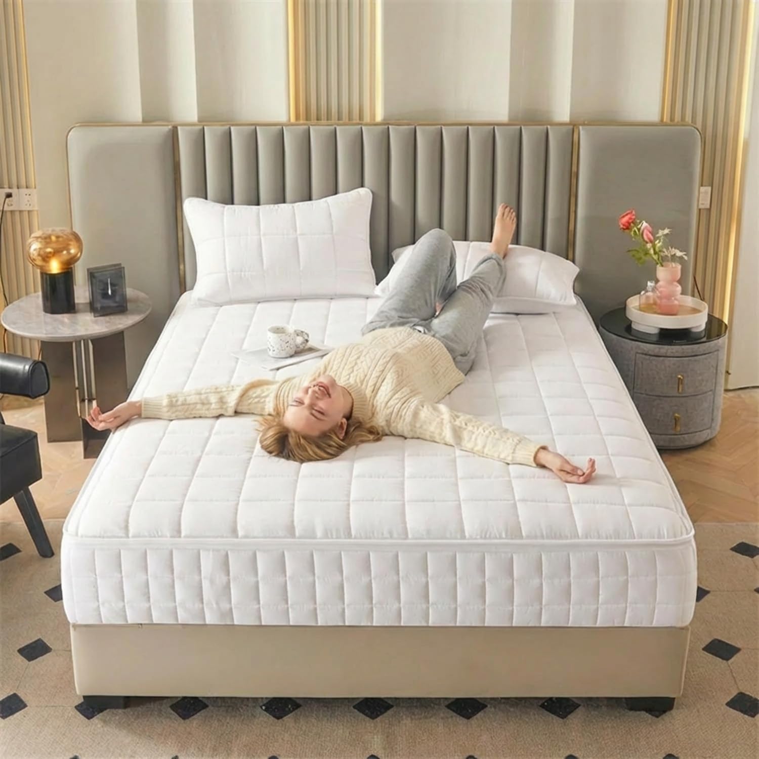 Fodera Materasso con Cerniera Integrale, Coprimaterasso Matrimoniale Singolo Trapuntato, Sacco Proteggi Materasso Imbottito Totale con Zip Robusta, Personalizzabile(Bianco,160x190x25cm)