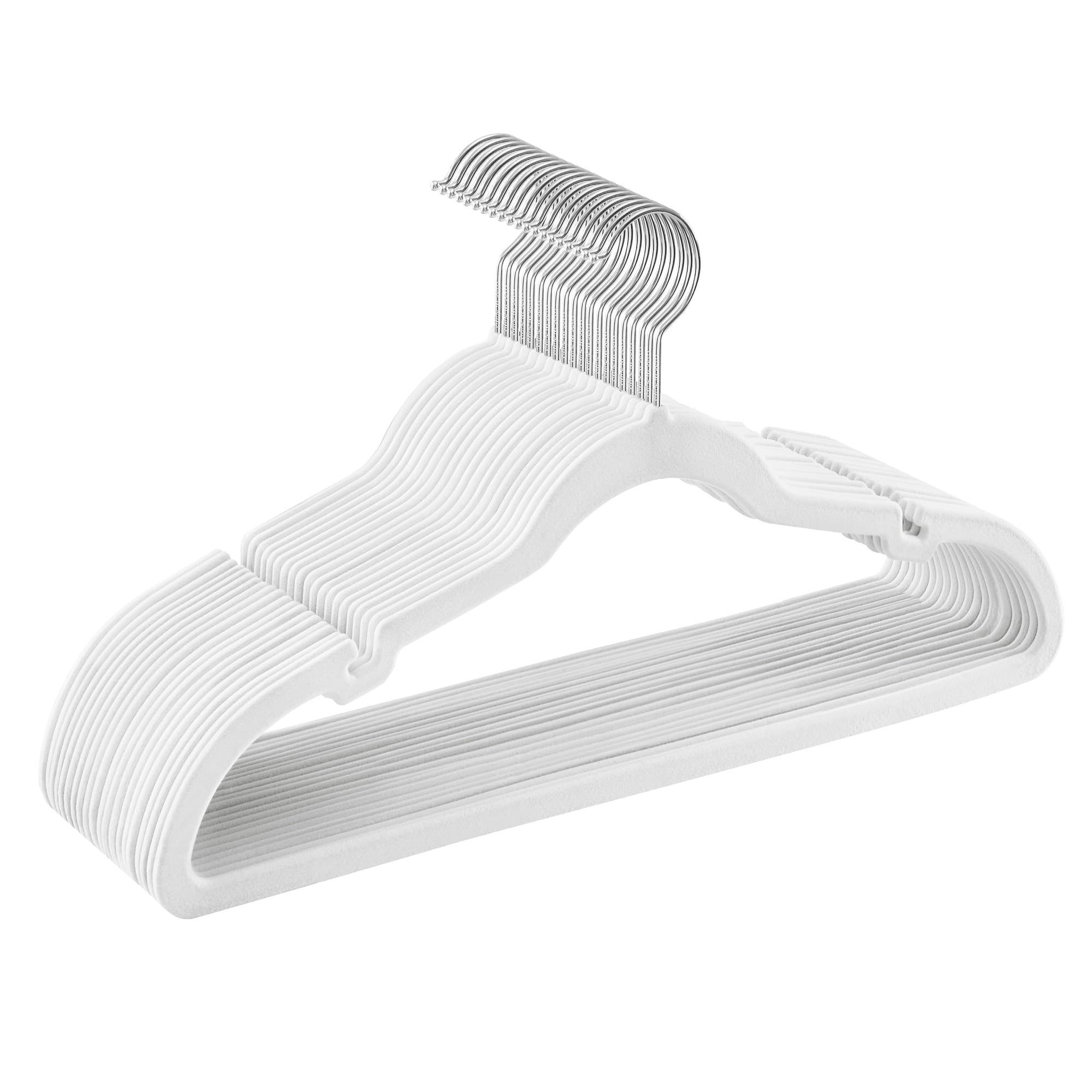 Songmics Cloud White Velvet Hangers, Pack 20 Coat Hangers For Clothes, Non-Slip, With Shoulder Notches, Trouser Bar, 360° Swivel Hook, Space-Saving, 0.6 Cm Thick, 43 Cm Long, Crf029w02