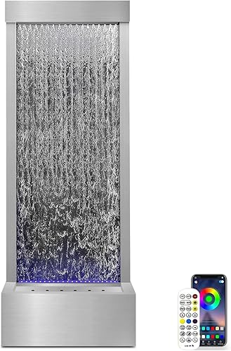 LONGRUN Fuente de agua con espejo para interiores, 48 pulgadas, decoración del hogar con luz de 7 colores, kit de características de agua LED