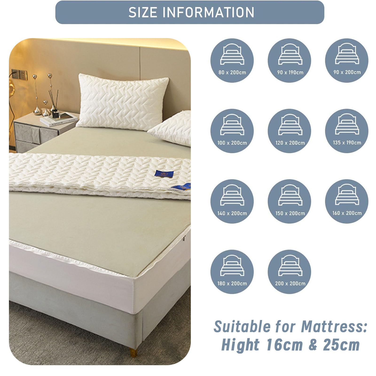 Morbuy Acolchado Funda de Colchón Polialgodón con Cremallera, Protector de Colchón Impermeable y Transpirable para Cama Individual, Doble, King y Super King (150x200+25cm,Amarillo Claro)