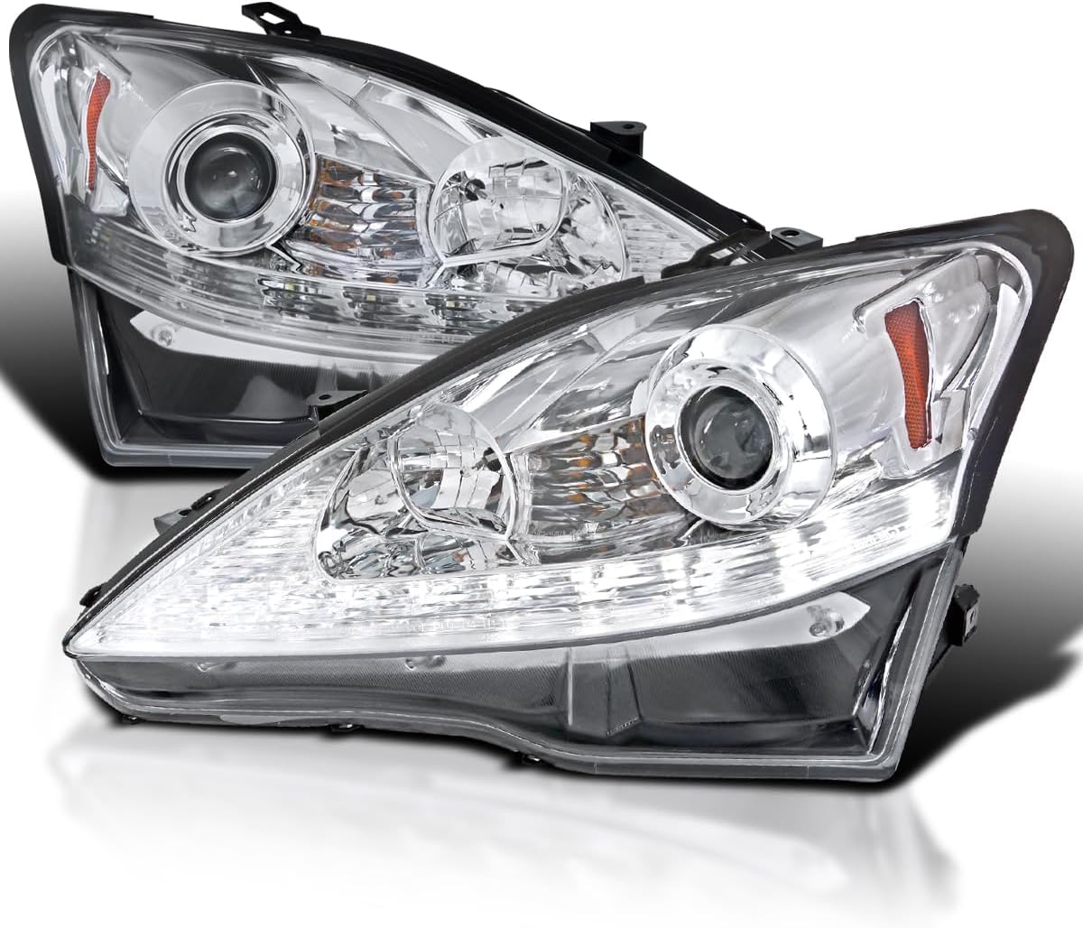 SPEC-D TUNING SMD LED Turn Signal Chrome Projector Headlights Compatible with 2006-2010 Lexus IS250 IS350, Left + Right Pair Headlamps Assembly