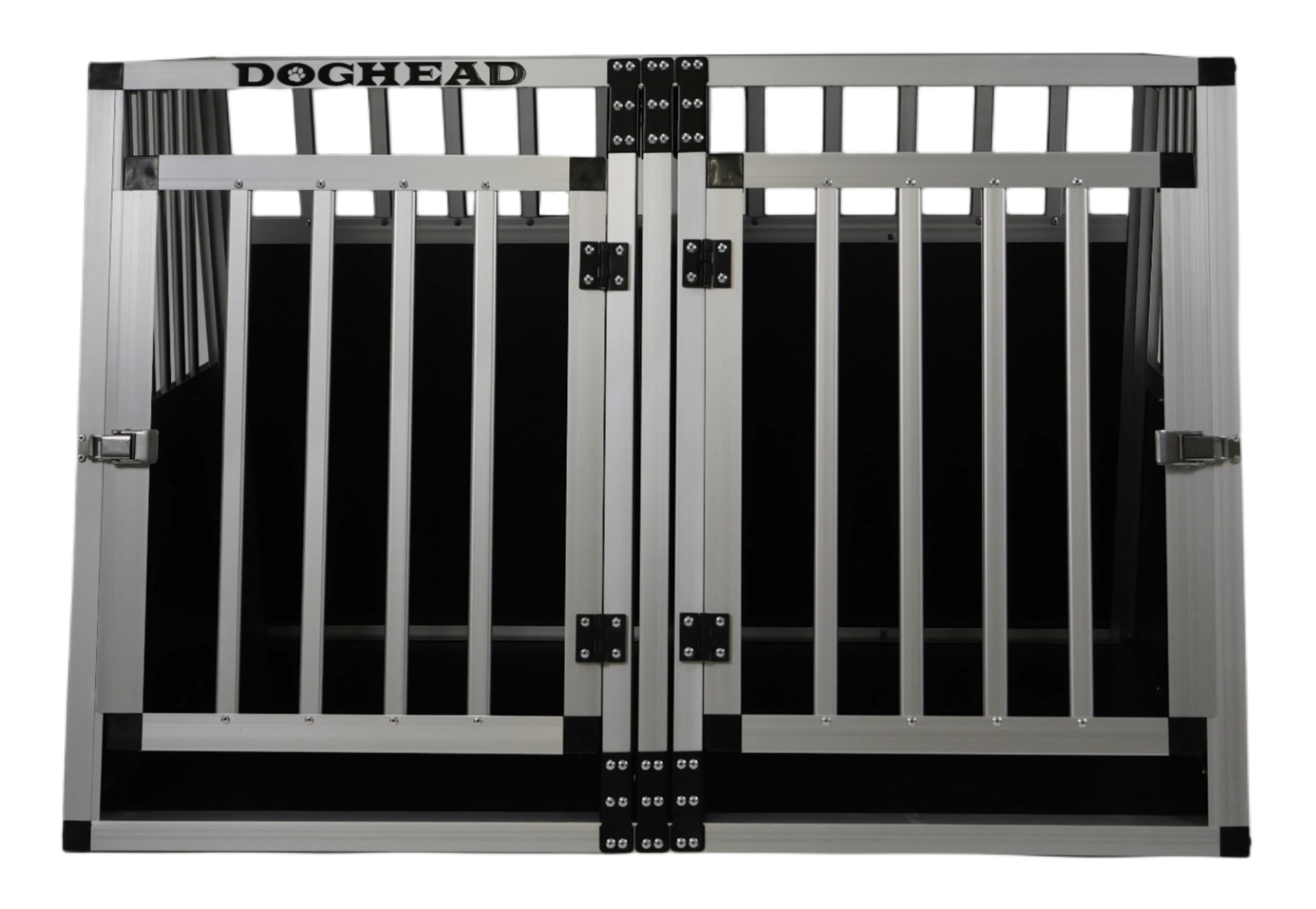 DOGHEAD Hundetransportbox Ecoline, Double 95x75x63 cm DG, Schwarz, Aluminium, Beidseitig Abgeschrägt 75°, 2 Trennwände, Keine Kombibox