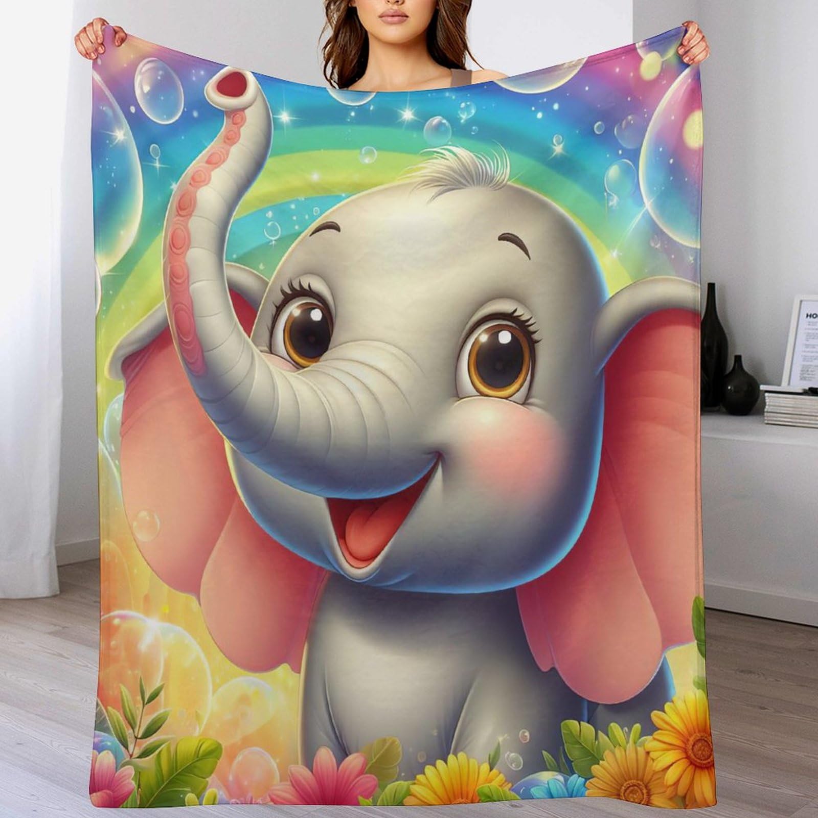 Couverture Polaire Flanelle Éléphant 180x200 cm - Housse Canapé et Drap de Lit Doux