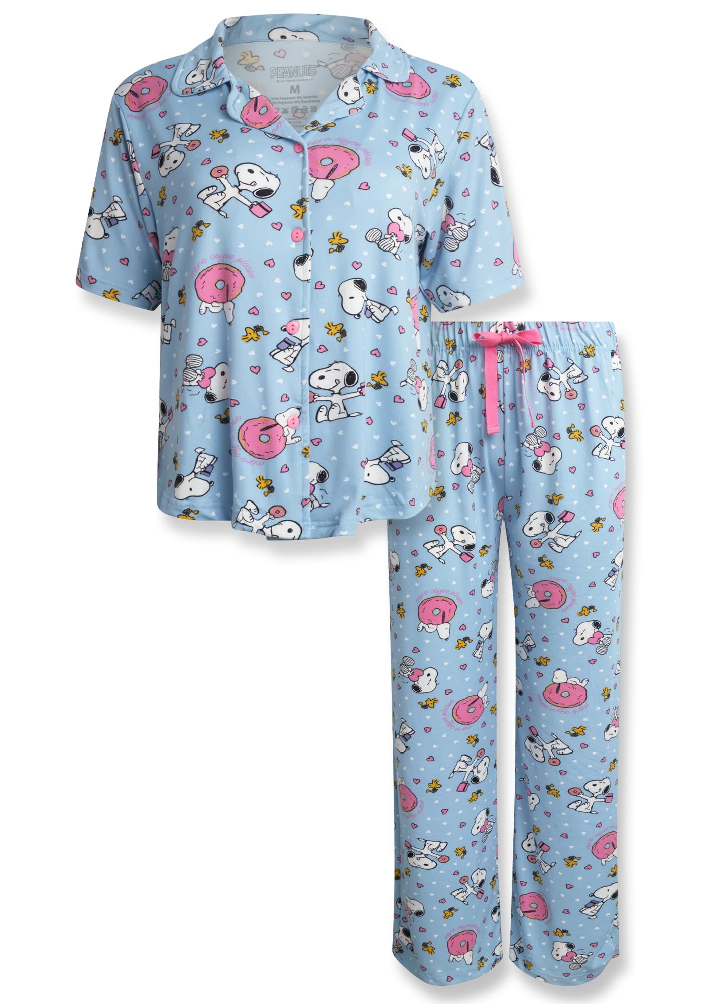 COCO BRANDS Womens Peanuts Snoopy 2-Piece Long-Sleeve Pajama Set Sizes S-XL
