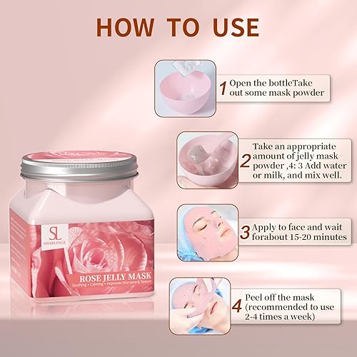 Miniatura 5 de Máscara de gelatina en polvo para piel facial, máscara facial de pétalos de rosa naturales, mascarilla profesional de hidrogelina, hidratante,