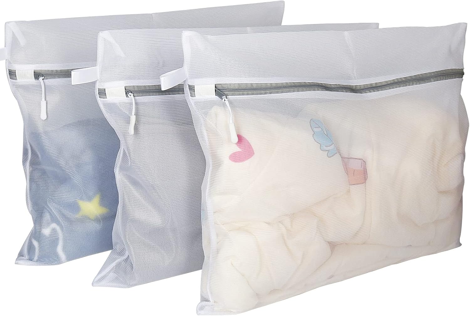 GINOYA Mesh Laundry Bags, 3pcs Zipper Washing Bags with