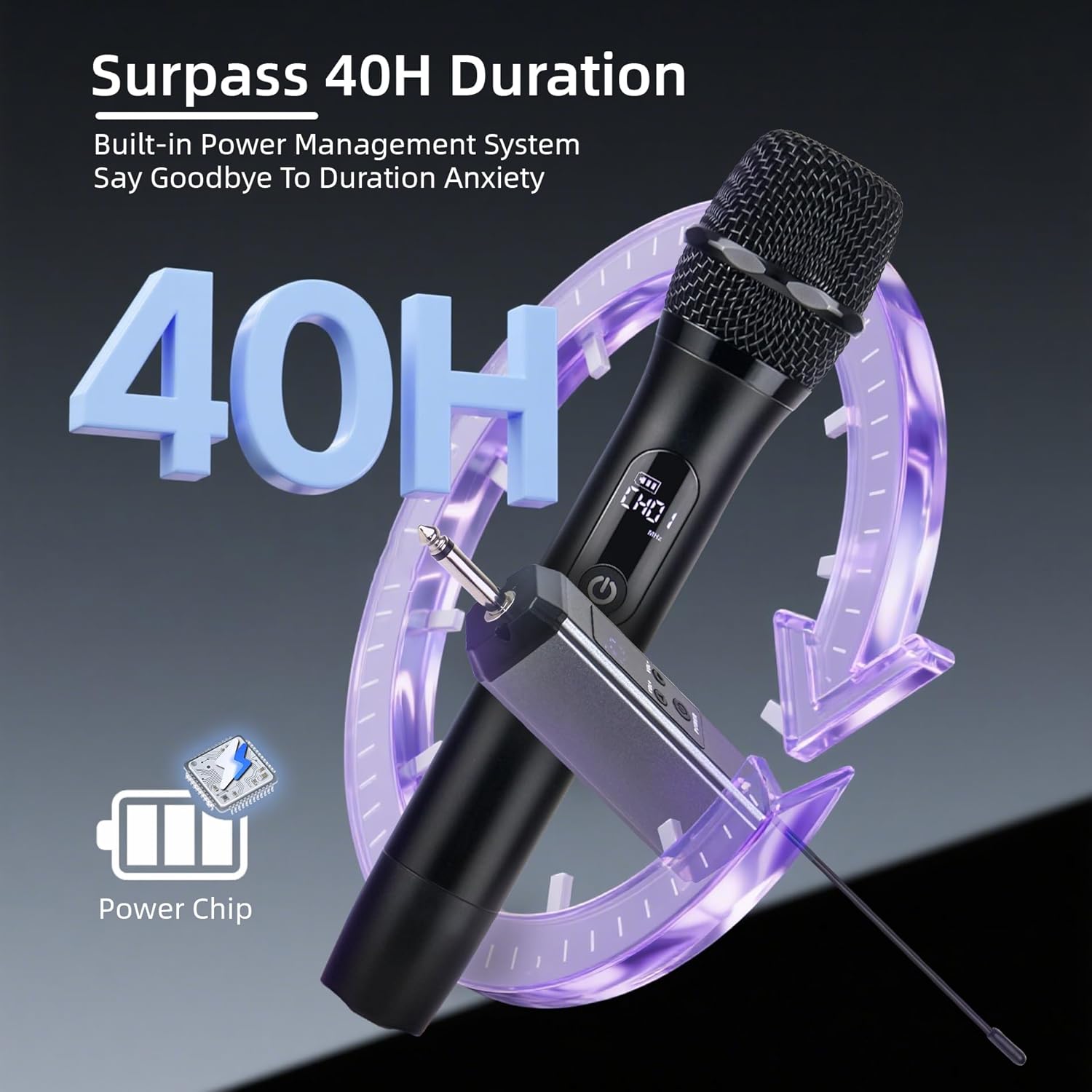 Wireless Microphones for Singing Karaoke, 500ft/150m Long Range Metal Dual Cordless Mic System with 99 Channels, 40H Battery, Professional Microfonos Inalambricos for DJ Party Church - Image 9