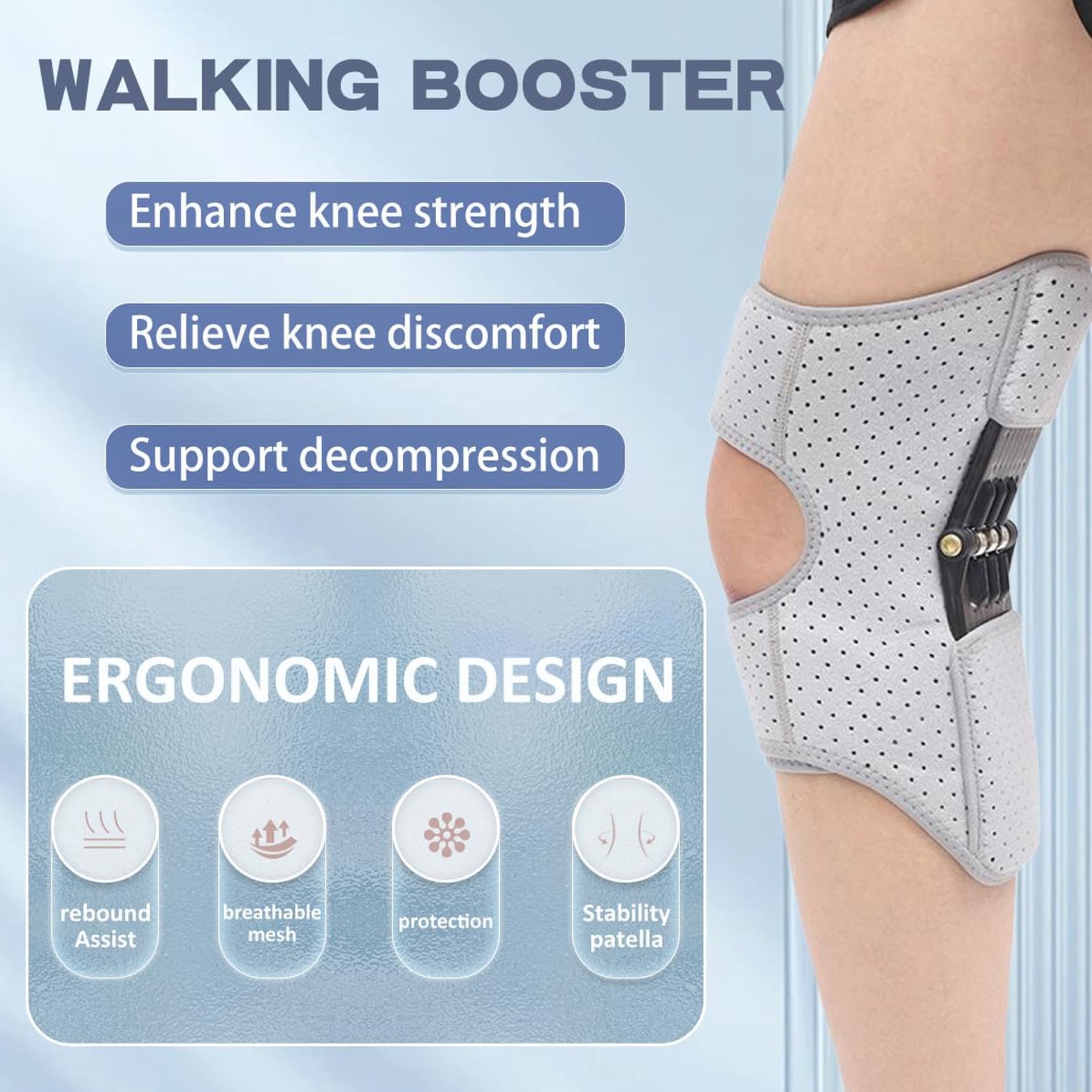Urządzenie wspomagające staw kolanowy, wzmacniacz ochrony kolan, stabilizator stawu kolanowego KneeBooster, regulowany stabilizator stawu kolanowego ze sprężyną, zmniejszający nacisk na staw (bi
