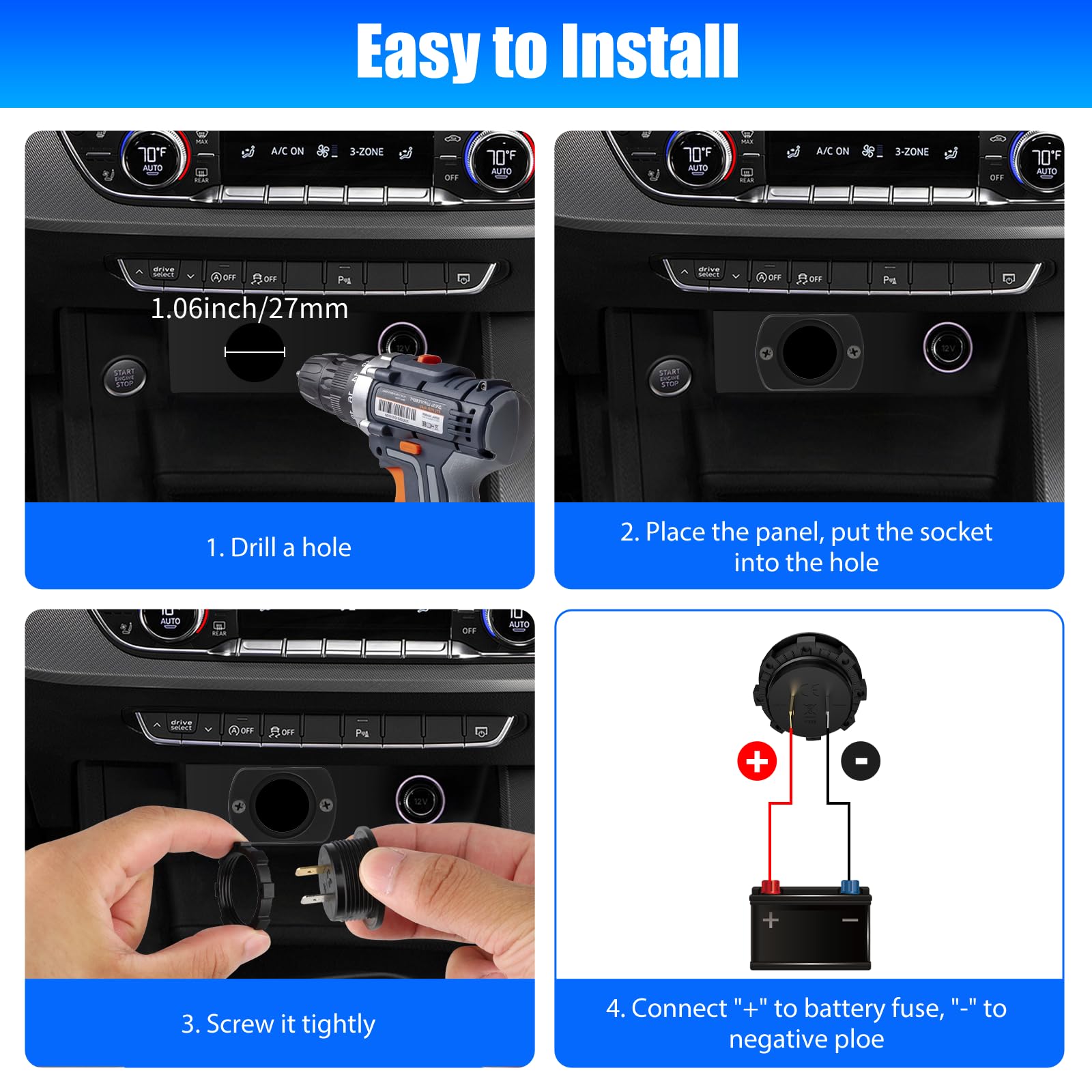 Linkstyle 2 Pezzi Voltmetro Digitale DC 12V 24V, Misuratore di Tensione Impermeabile con Display a 3 Colori per Auto Moto Barca Camper