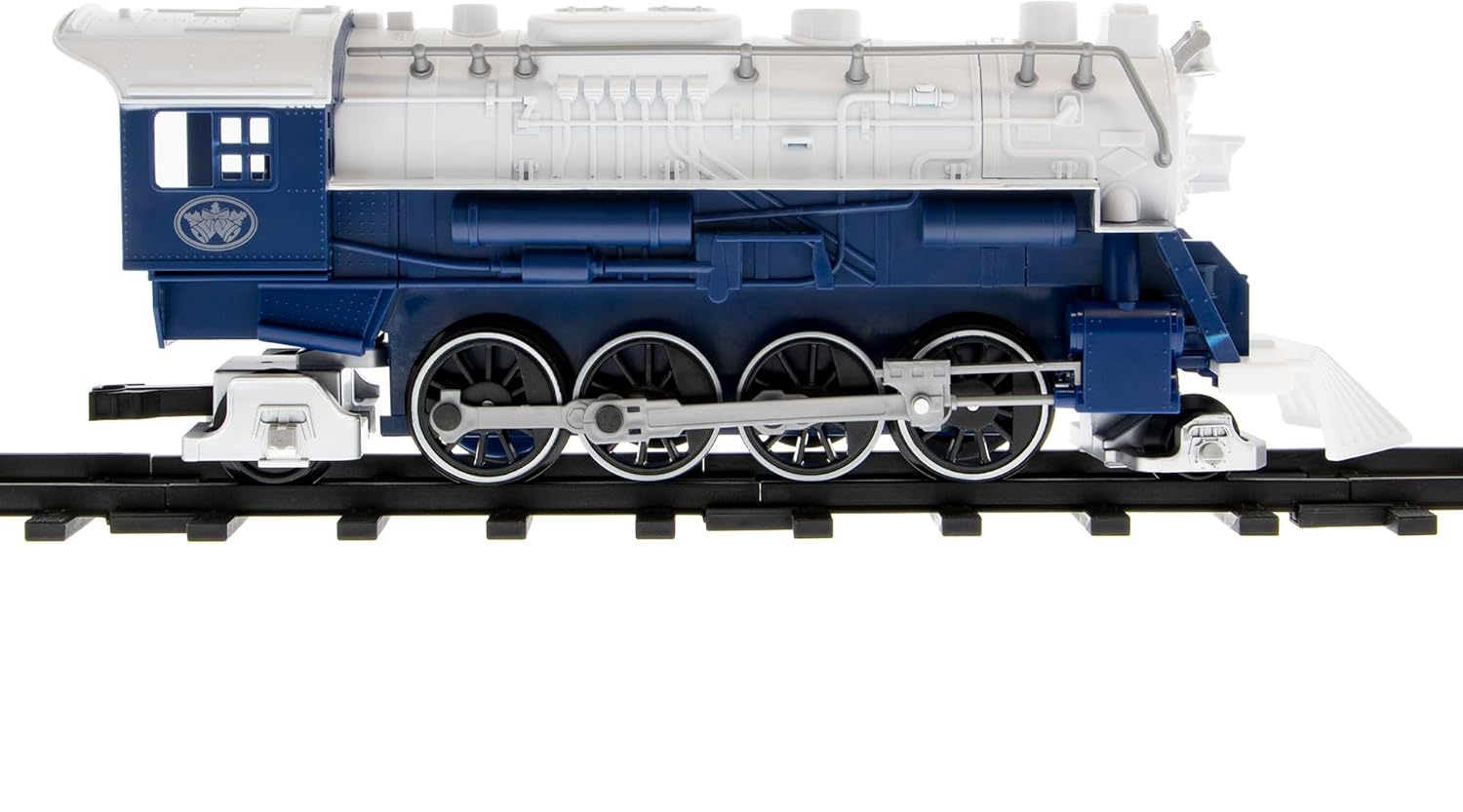 lateral view of the locomotive, showing its detailed design and wheels.