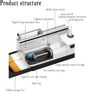 Fully Automatic Cigarette Rolling Machine, 8.0/6.5/5.5mm Household Cigarette Rolling Tool, Intelligent Counting Display, Stepless Speed Regulation, Intelligent Induction Power Off