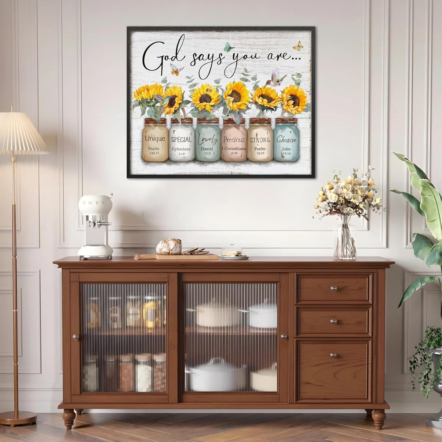 Inspirational Bible Verse Wall Art: God Says You Are Wall Sayings Sunflower in Mason Jar Picture Print Christian Gift Quotes Poster for Women Girl Bedroom Decor 24" x 30"