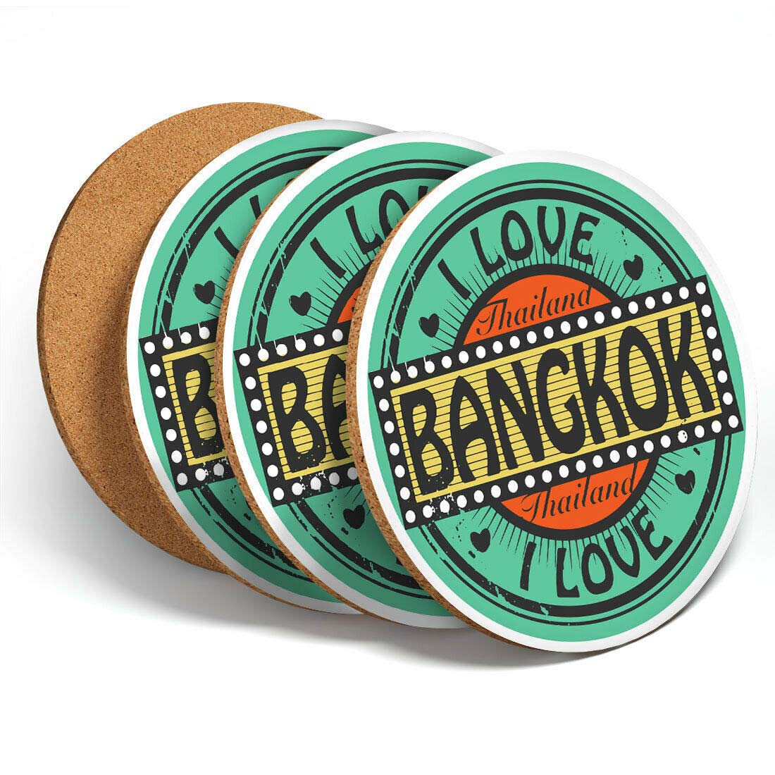 Destination Vinyl 4 Set - I Love Bangkok Thailand Coasters - Kitchen Drinks Coaster #4281