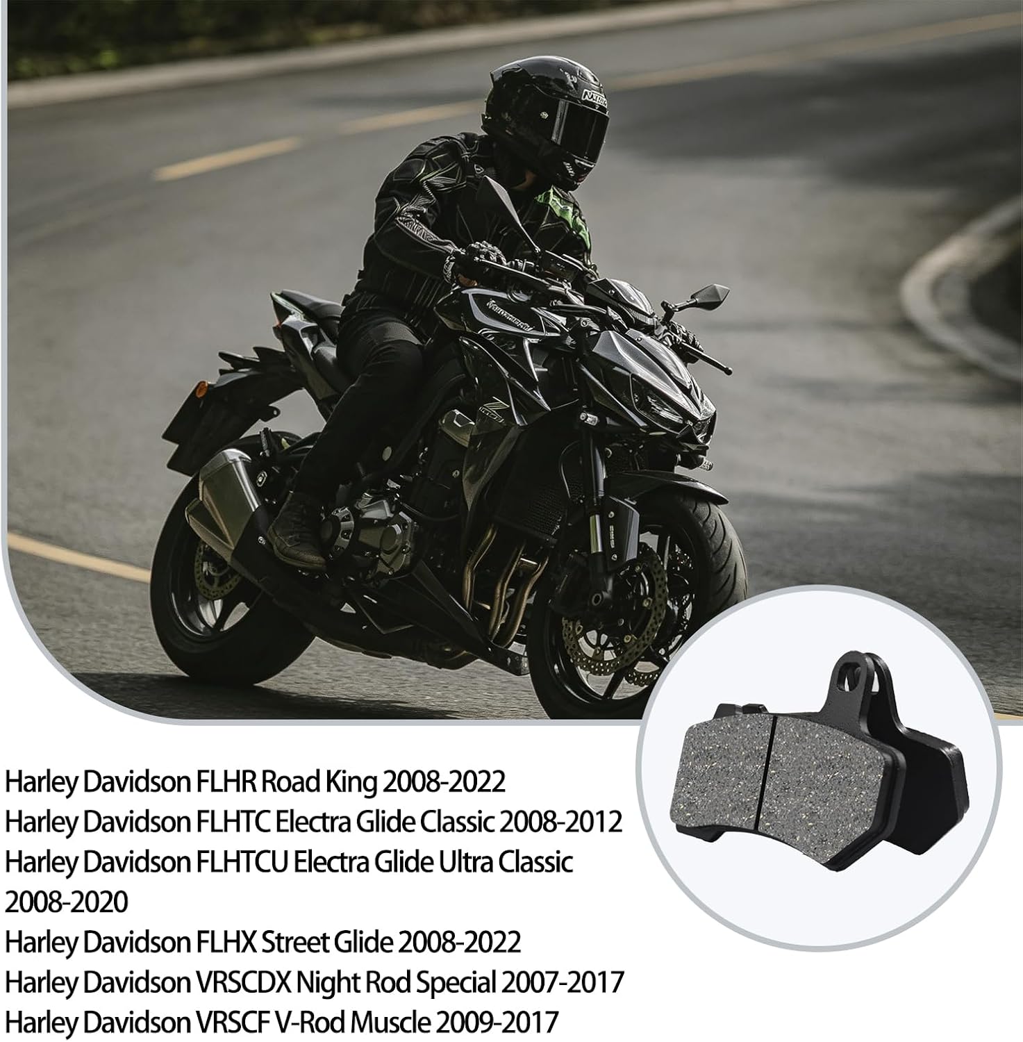 Brake Pads for Harley Davidson Road King FLHR Street Glide FLHX Electra Glide FLHT Road Glide FLTRX Ultra Limited V-Rod 2008-2026 Replace 41854-08 42850-06A 42897-08 Front Rear