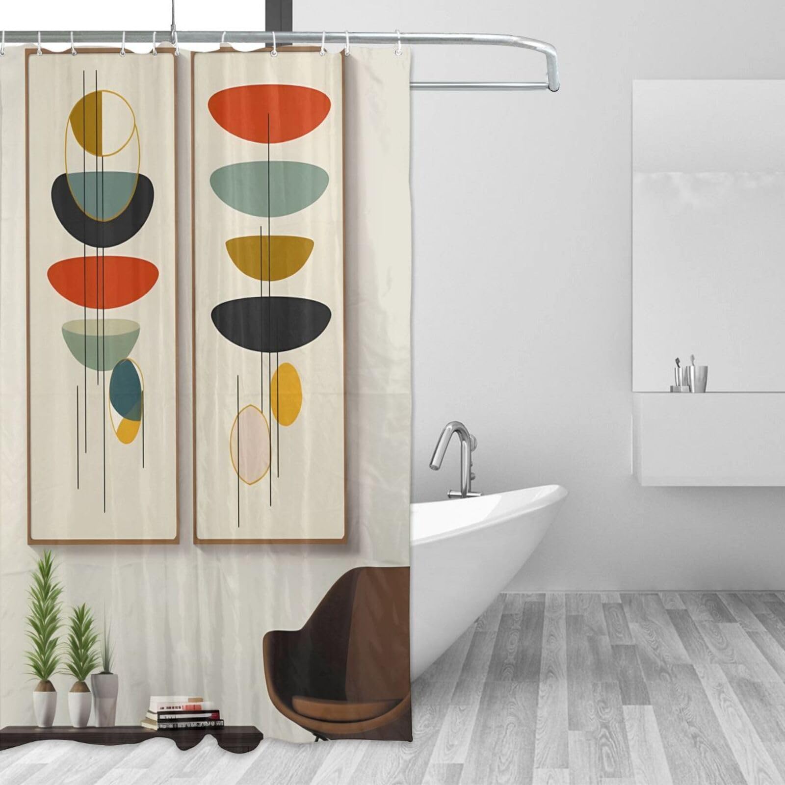 Rideau de douche moderne milieu du siècle pour salle de bain
