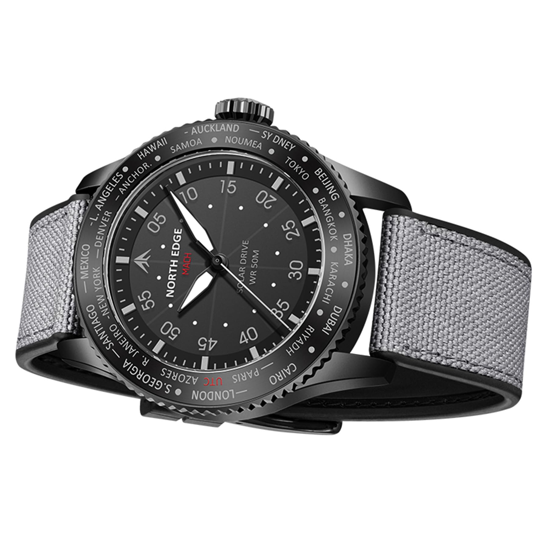 NORTH EDGE Herren Freizeituhr, Solar Fliegeruhr mit Quarzwerk, Mineralglas und Spiegel