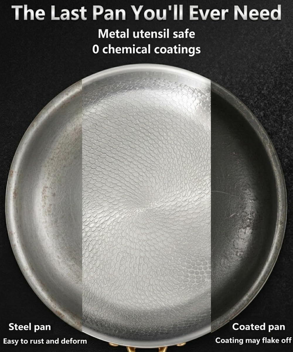 10 Inch Titanium Pans for Cooking, Pure Titanium Frying pan Hammered Design, Non-Toxic Skillet PFAS/PFOA/PTFE Free, Titanium Pro Pan for cooking for all hobs, Fast & Even Heat